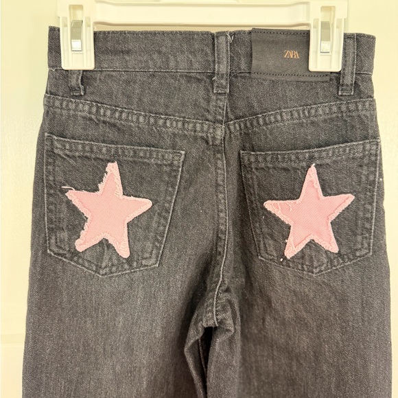 NWT Zara girls black wide leg jeans with. Star detail - Picture 5 of 5